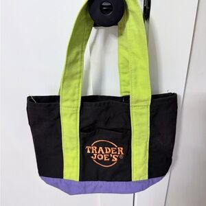 limited edition Trader Joe's Halloween mini canvas tote bag green purple 2025